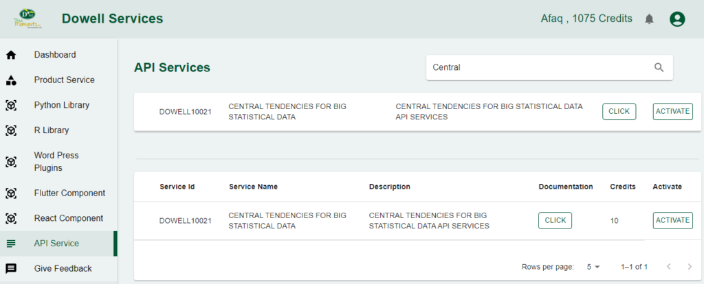 How To Get Dowell Central Tendencies From Big Statistical Data API Key