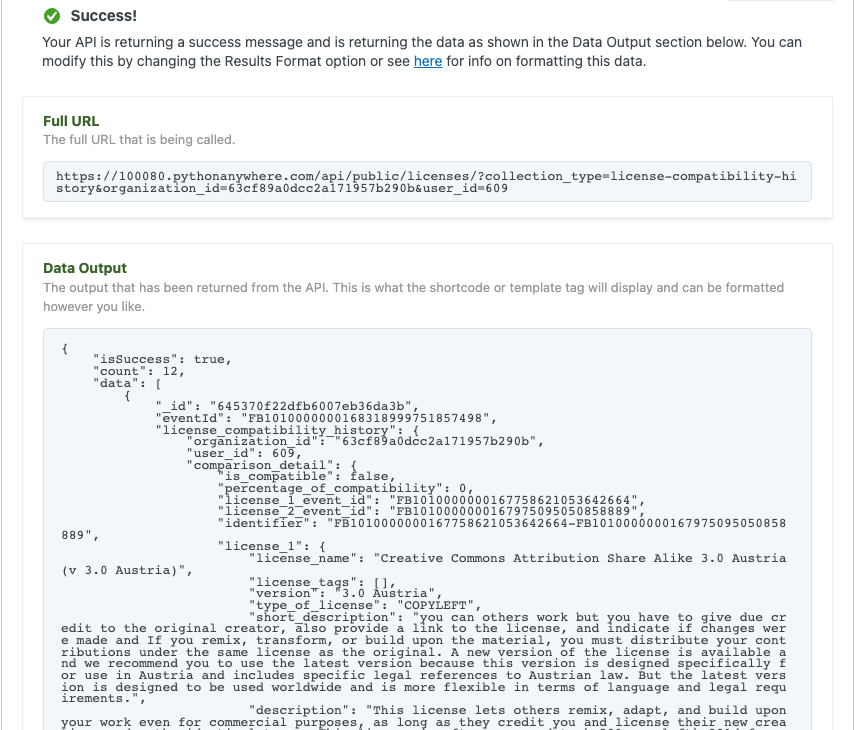 Retrieve License Comparison Json Response