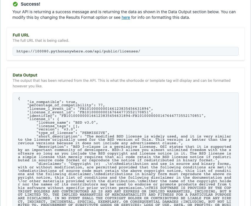 Check License Compatibility Json Response