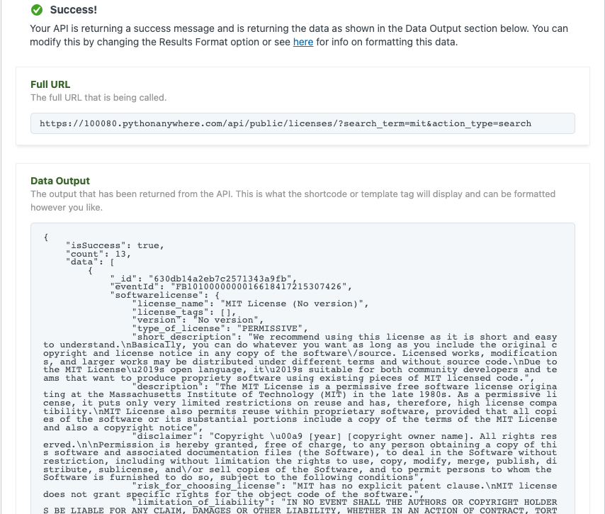 Search License Json Response