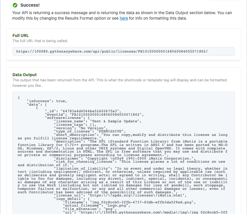 Retrive one license Json Response