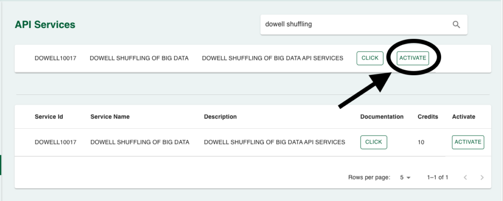 How to activate Dowell shuffling of big data api