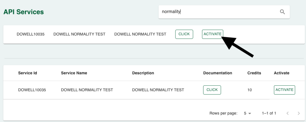 How to activate dowell normality test api