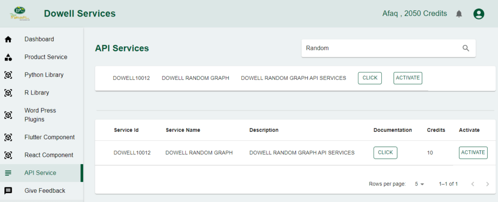 How To Get Dowell Random Graph API Service Key