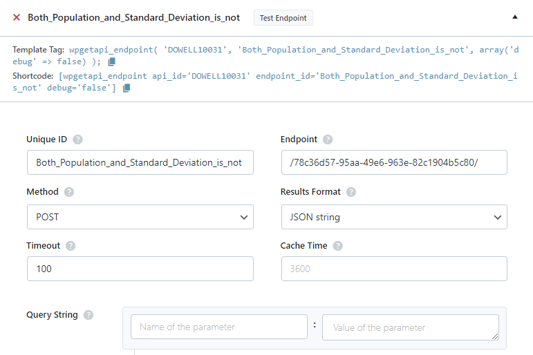 sampling from big data API in WpGetAPI Plugin population and deviation not available 1