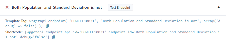 sampling from big data API in WpGetAPI Plugin population and deviation not available short code