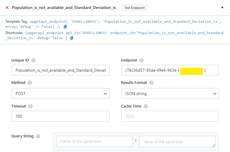 sampling from big data API in WpGetAPI Plugin population not and deviation available 1