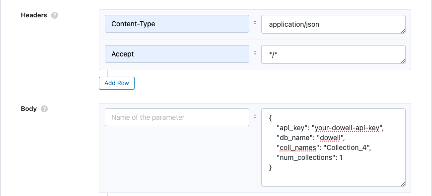 Data cube add collection to database api body