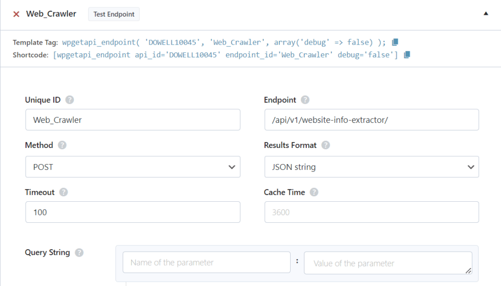 WordPress endpoint testing using wpgetapi 1