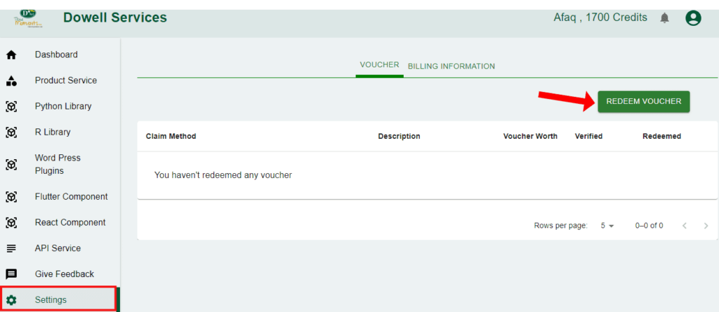 Redeem Voucher In Dowell Services