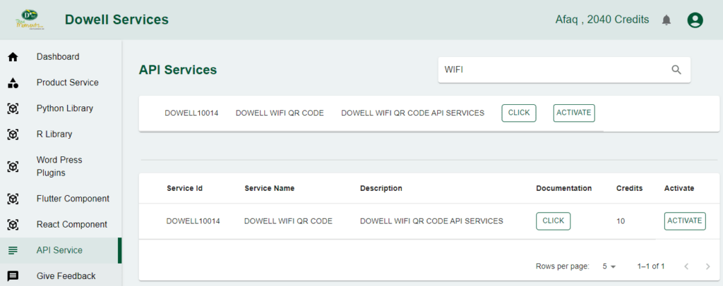 how to get Dowell Wifi QR Code API Service Key